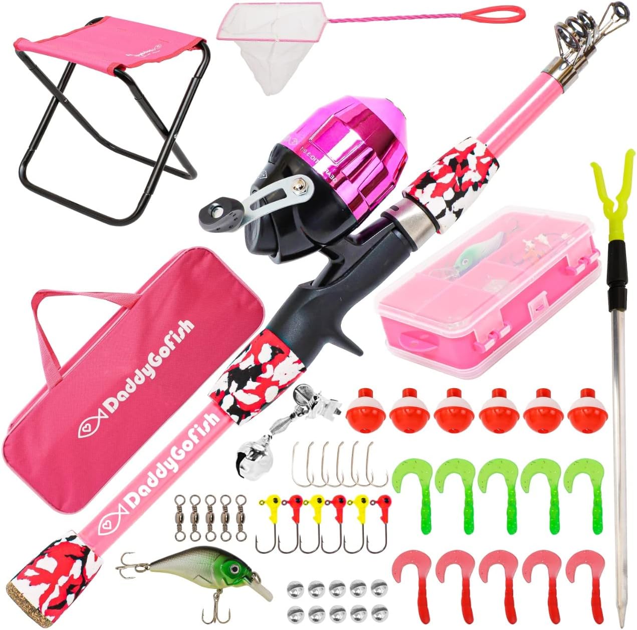 Kids Fishing Pole Set: Rod, Reel, Tackle Box & Chair