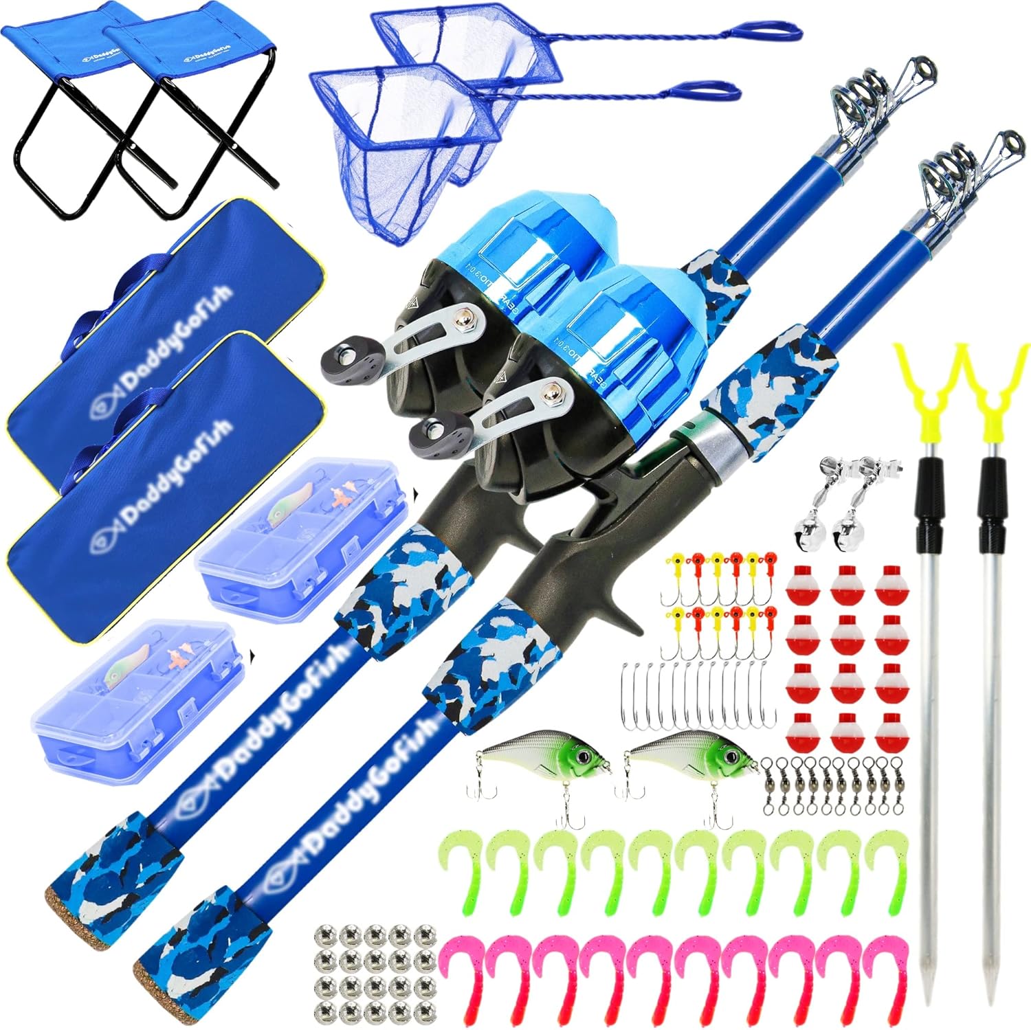 Kids Fishing Pole Set: Rod, Reel, Tackle Box & Chair