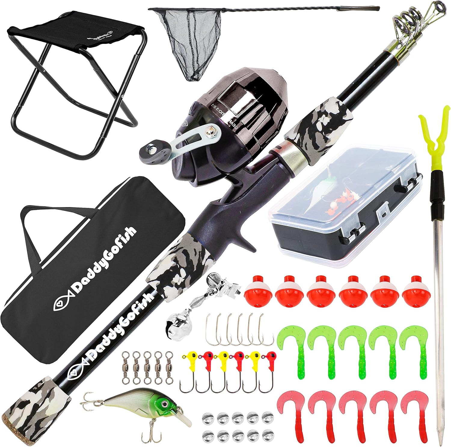 Kids Fishing Pole Set: Rod, Reel, Tackle Box & Chair