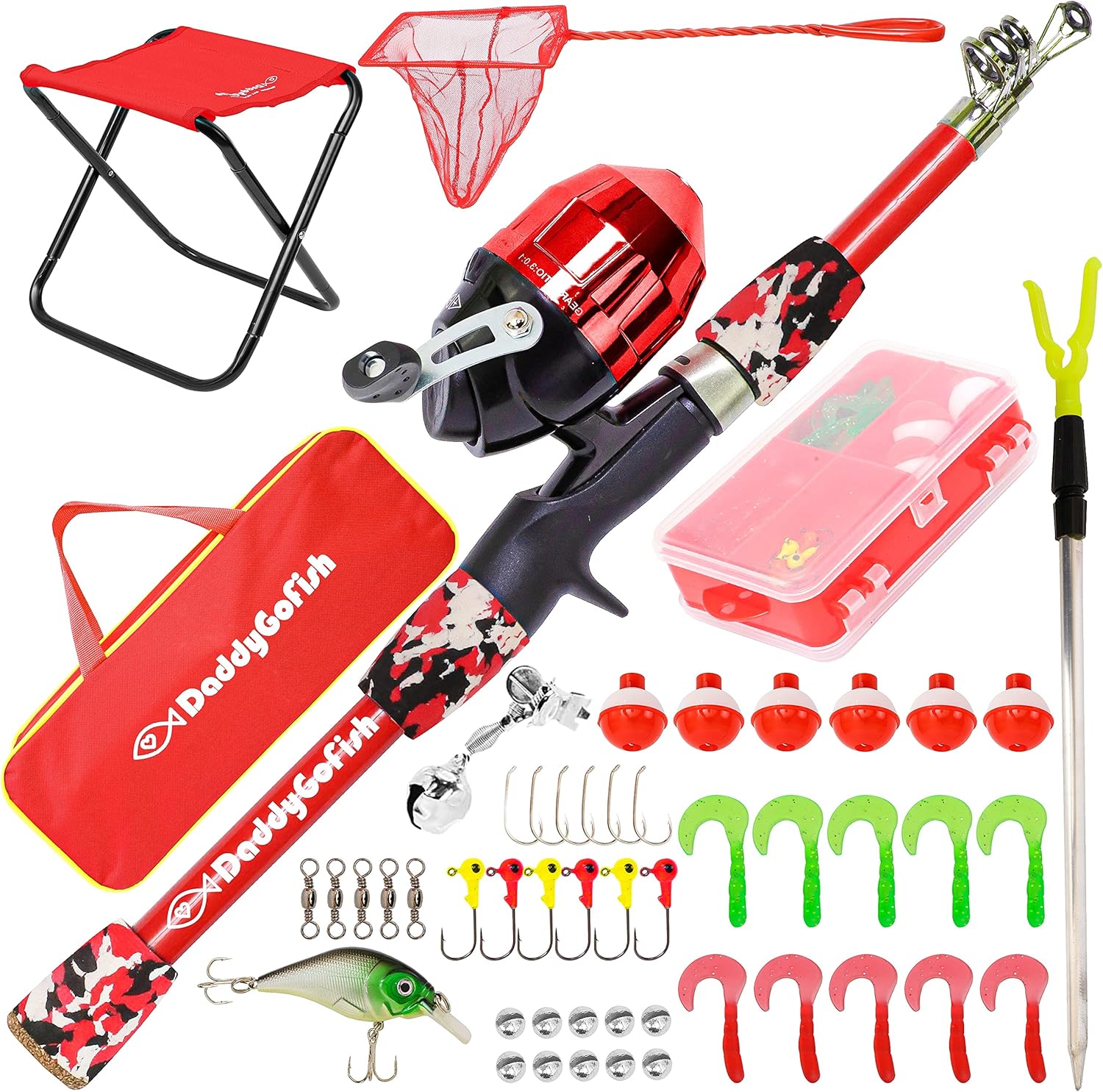 Kids Fishing Pole Set: Rod, Reel, Tackle Box & Chair
