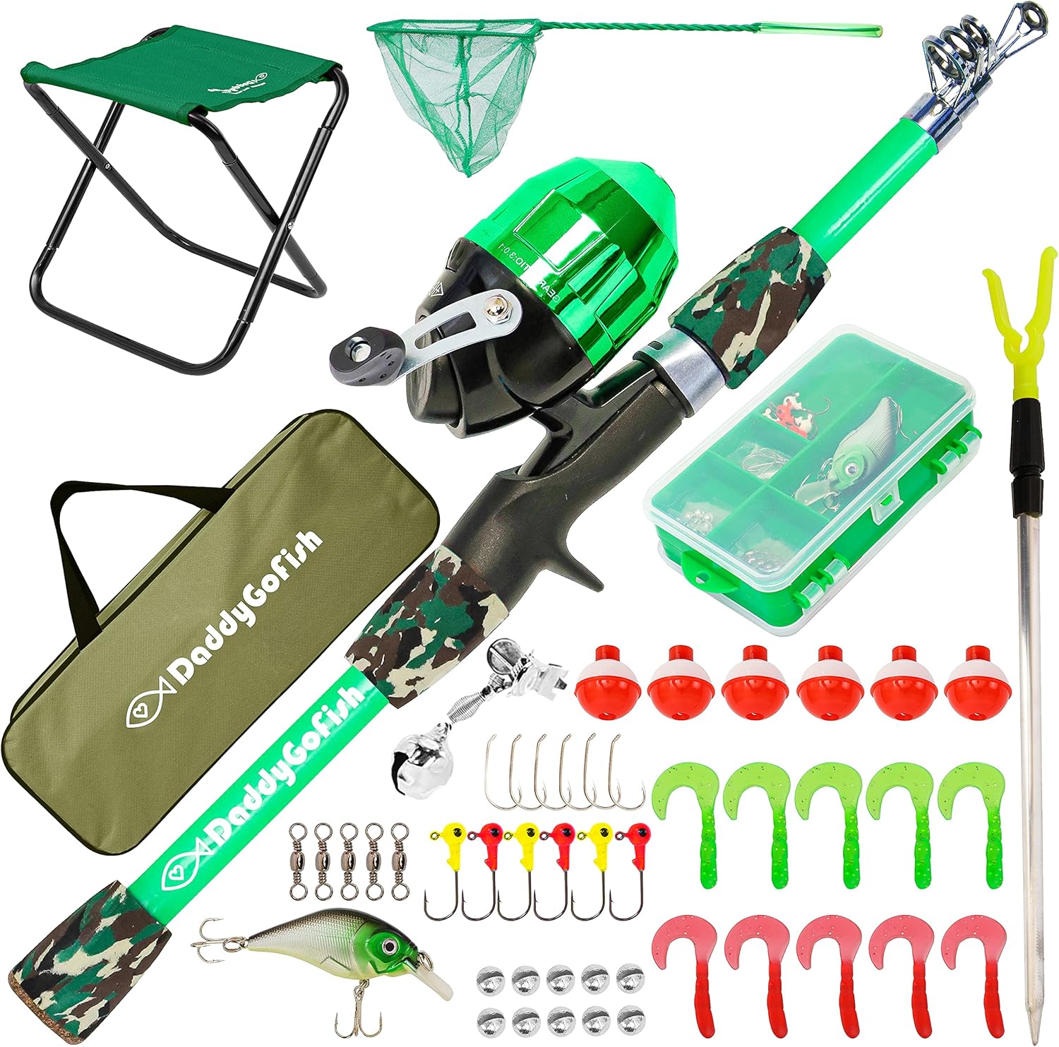 Kids Fishing Pole Set: Rod, Reel, Tackle Box & Chair