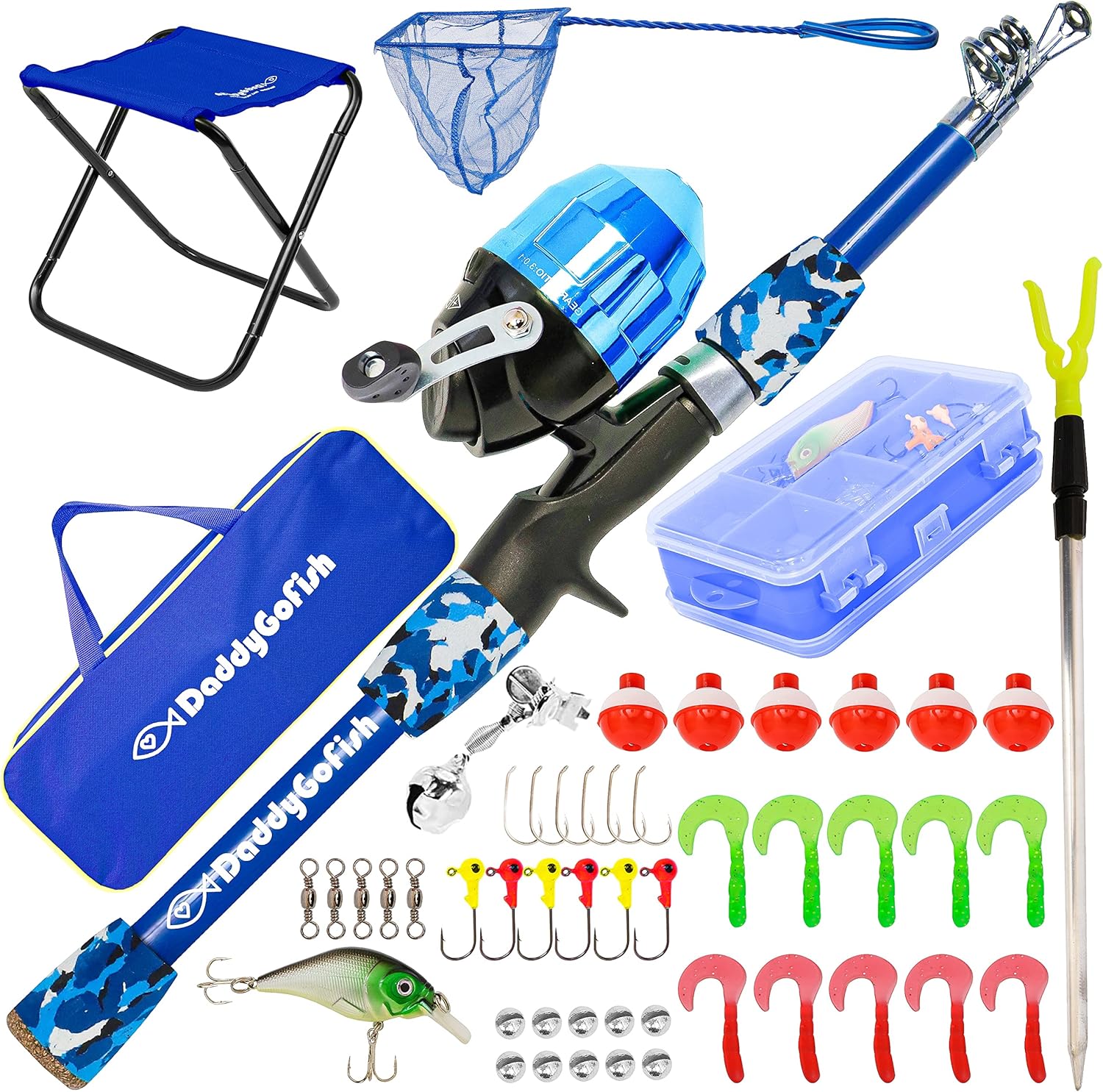 Kids Fishing Pole Set: Rod, Reel, Tackle Box & Chair
